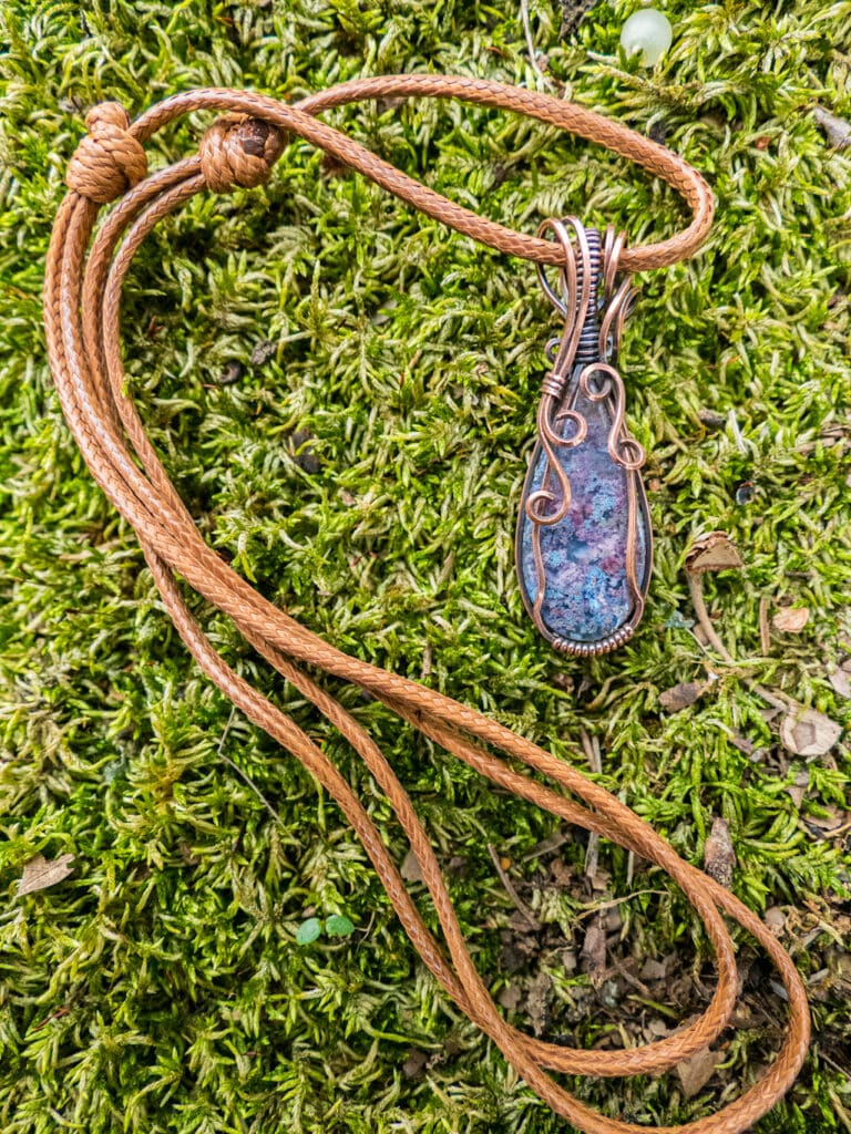 Wire Wrapped Purple Moss Agate Necklace