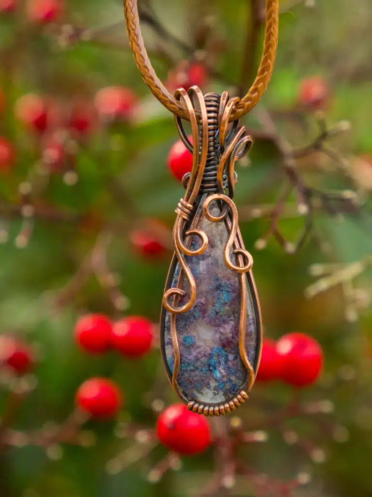 Wire Wrapped Purple Moss Agate Necklace