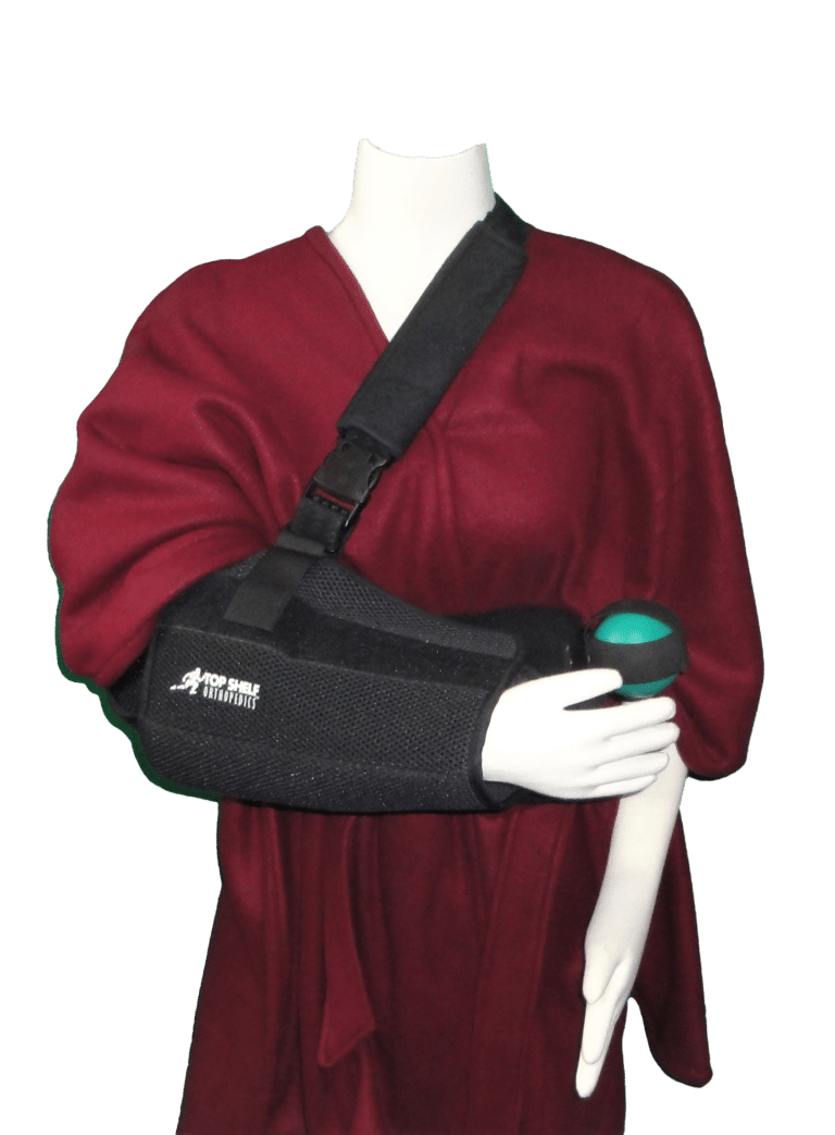 Burgundy Fleece Shandra cape showing with immobilizer