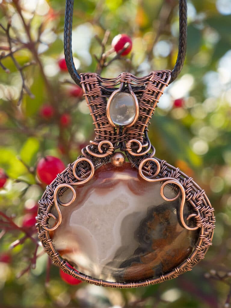 Vibrant Energy Wire Wrapped Agate and Moonstone Necklace
