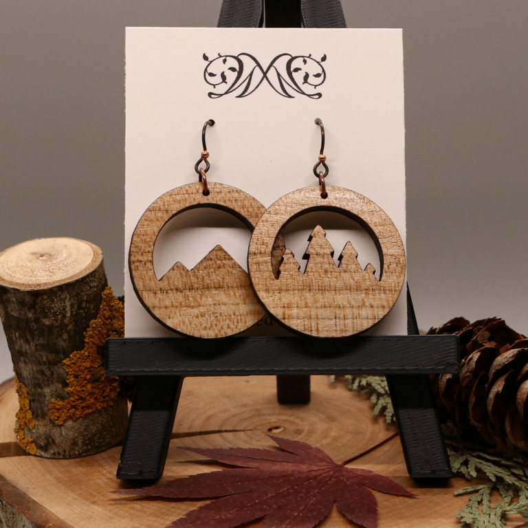 Quilted Maple Trees and Mountains Dangle Earrings - Laser Cut
