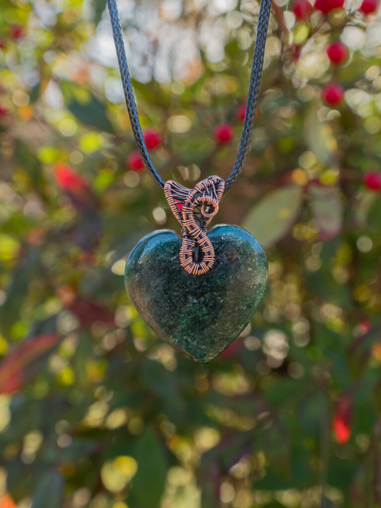 Radiant Wire-Wrapped Green Aventurine Heart Necklace