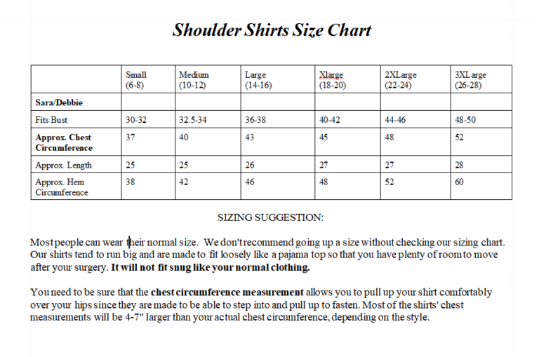 Sara Sizing Chart