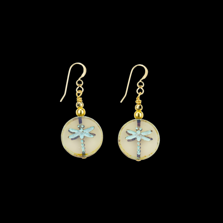 Czech Glass Dragonfly Earrings with 14k Gold Filled Ear Wires