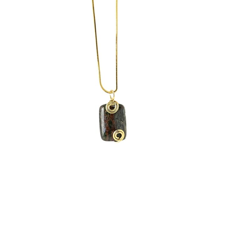 Red Green Garnet Pendant with Gold Swirls