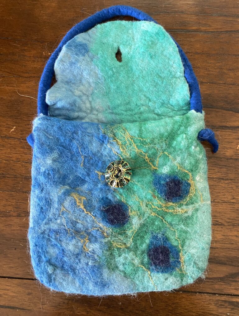 felt blue and green alpaca handbag
