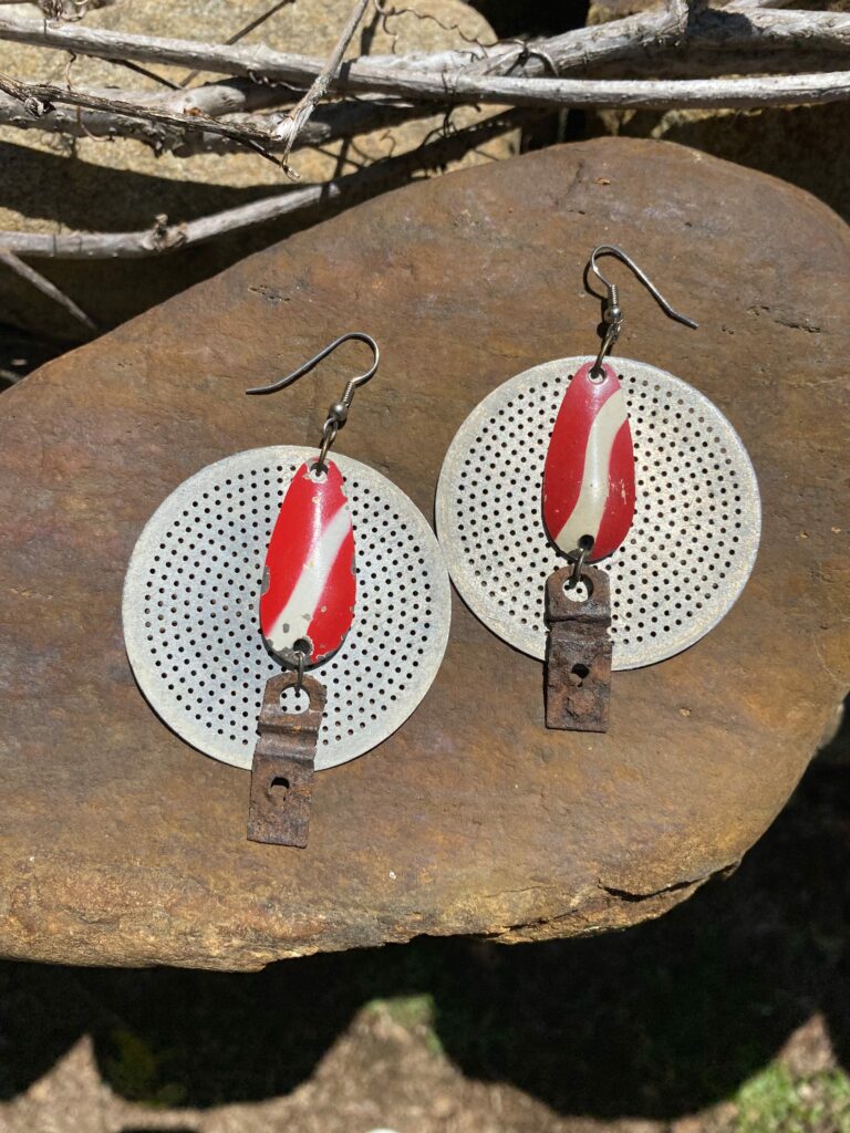 Truest Earrings made from metal junk and old fishing lure