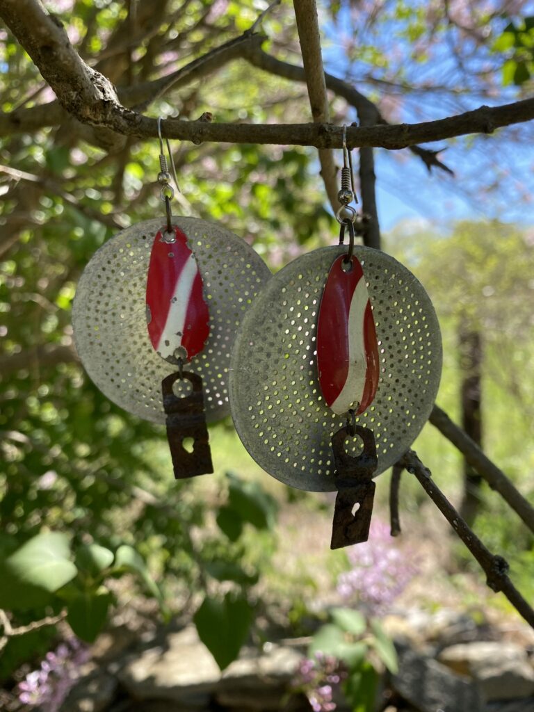 Truest Earrings made from metal junk and old fishing lure