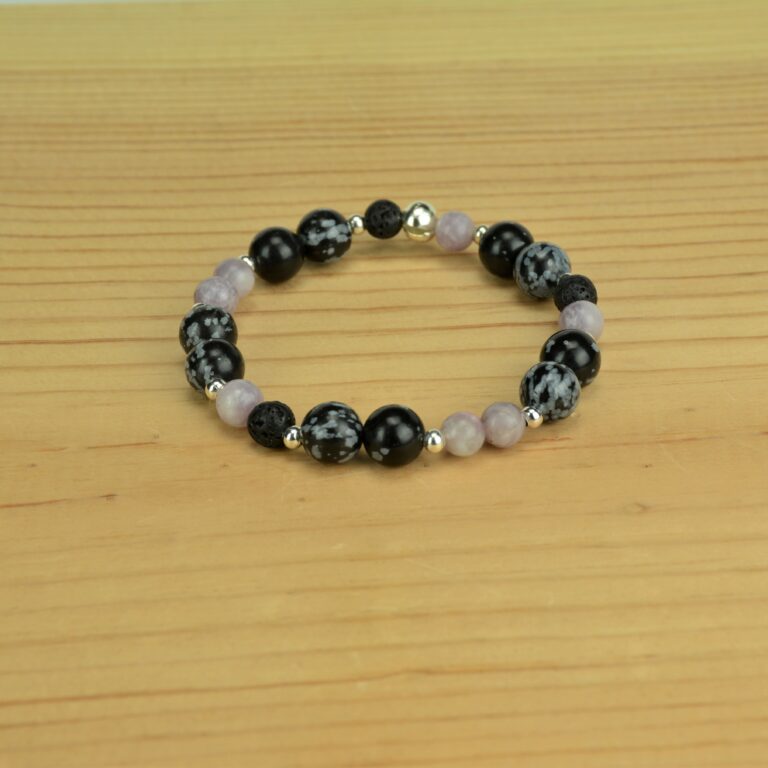 Snowflake Obsidian and Lepidolite Stretch Bracelet