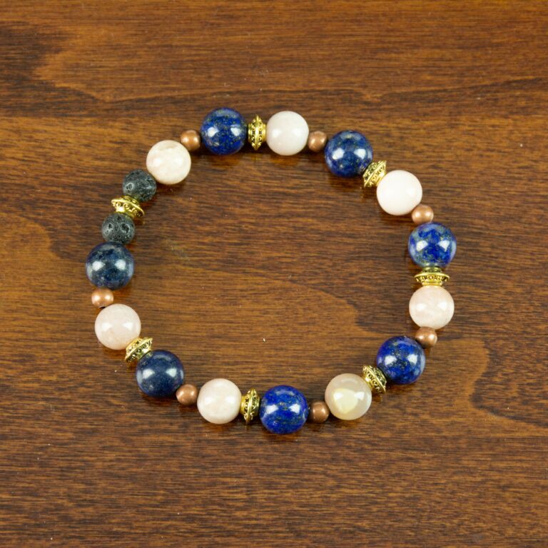 Lapis lazuli and peach moonstone stretch bracelet