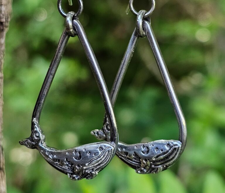 Silver Celestial Whale Dangle Earrings
