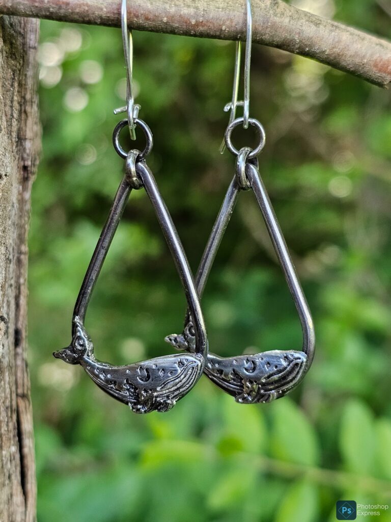 Silver Celestial Whale Dangle Earrings