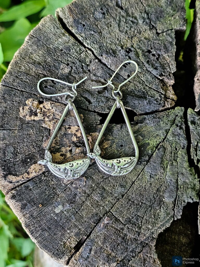 Silver Celestial Whale Dangle Earrings
