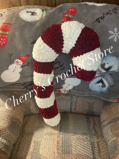 Crochet candy cane pillow