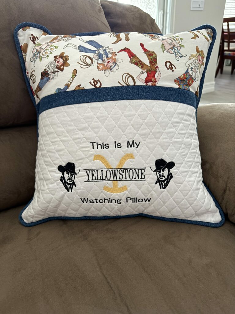 Yellowstone pillow with Cowgirl