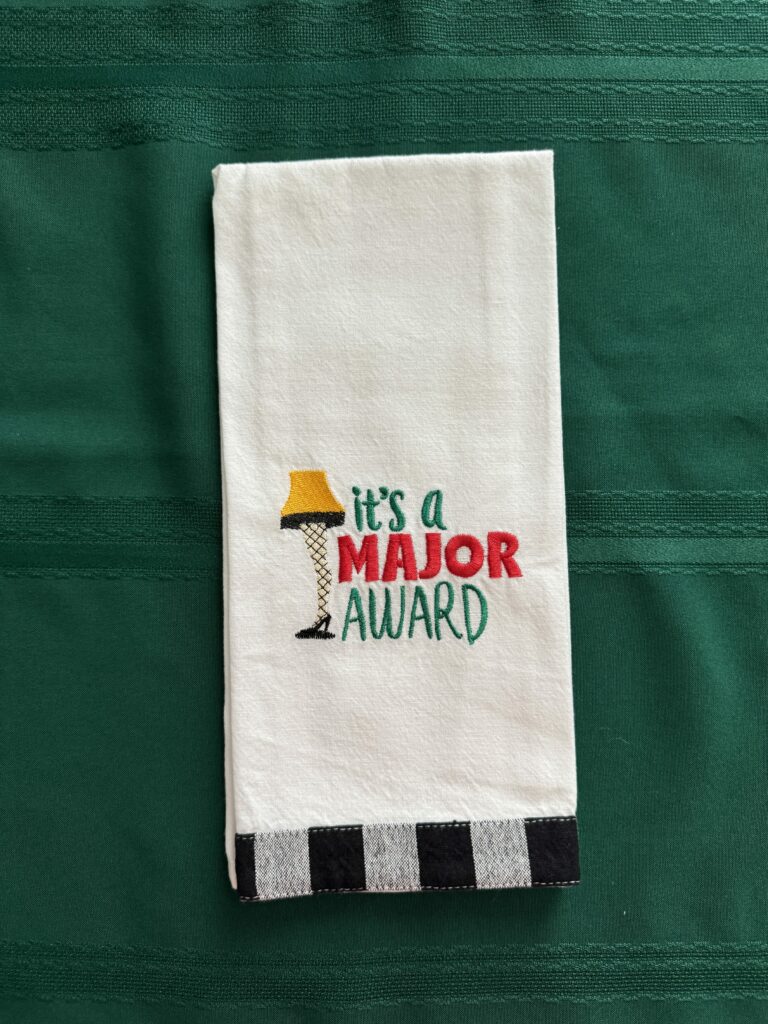 A Major Award embroidered towel