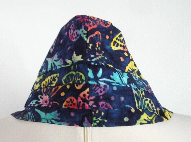 Navy Rainbow Floral Batik Bib Neck Pleats