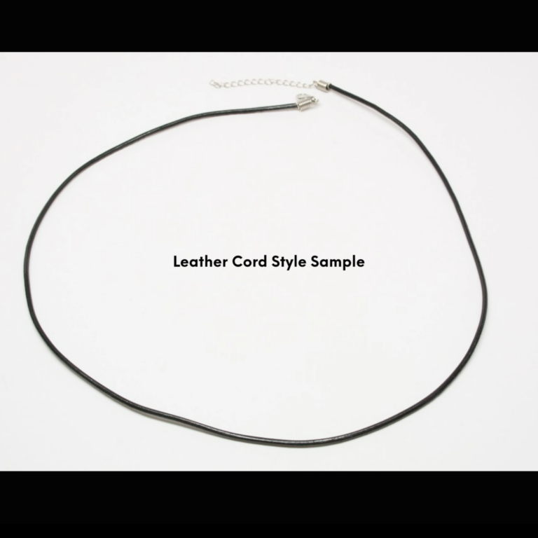 black leather cord with a silver chain for size adjustment.