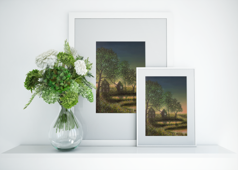 art print mockup featuring a flower vase 1974 el1A Mystical Place