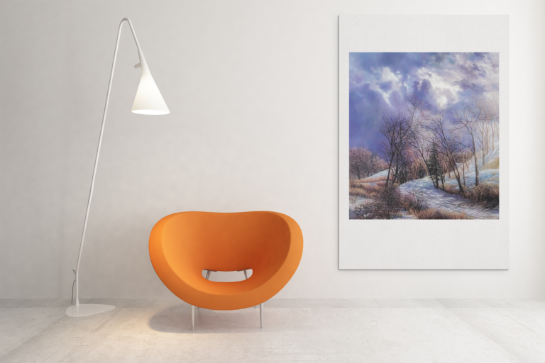mockup of a vertical art print placed in a modern living room 2505 el1 1