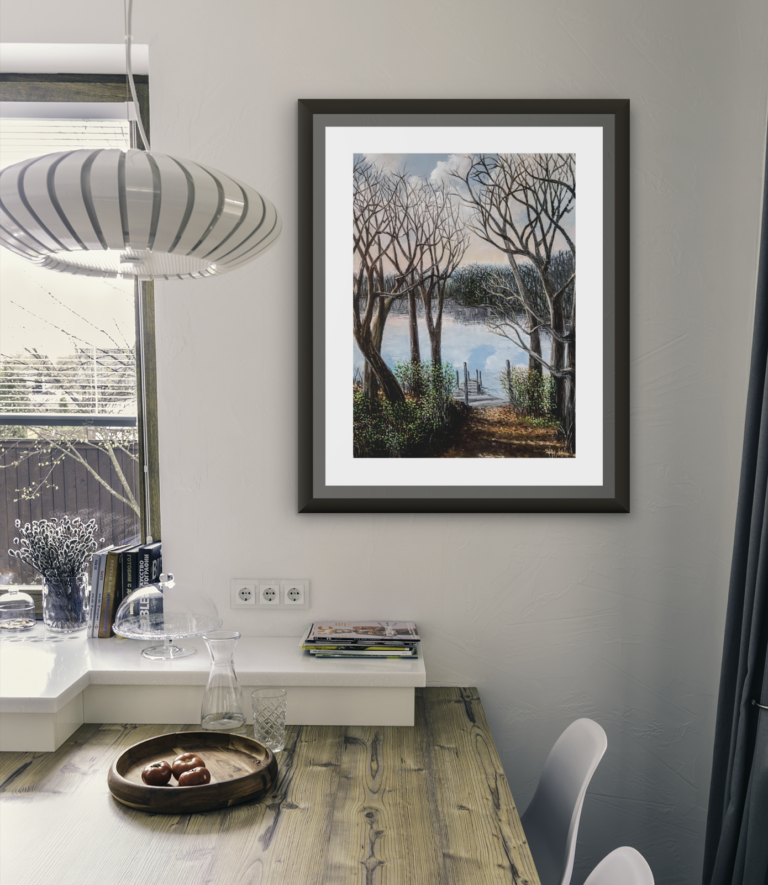 mockup of an art print frame placed in a modern dining room 3941 el1 14