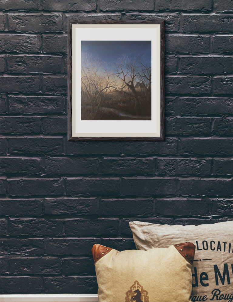 mockup of an art print hanging on a black wall 3920 el1 4 2