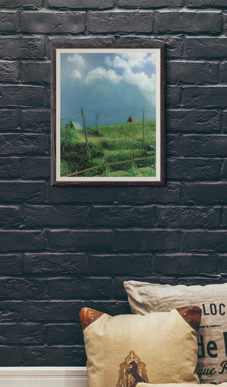 mockup of an art print hanging on a black wall 3920 el1 4