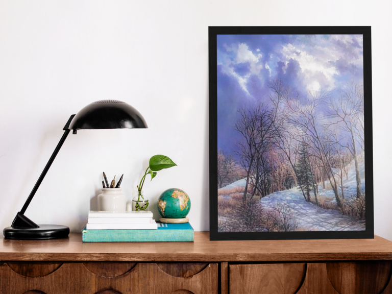 mockup template of a poster standing on a wooden desk a10399