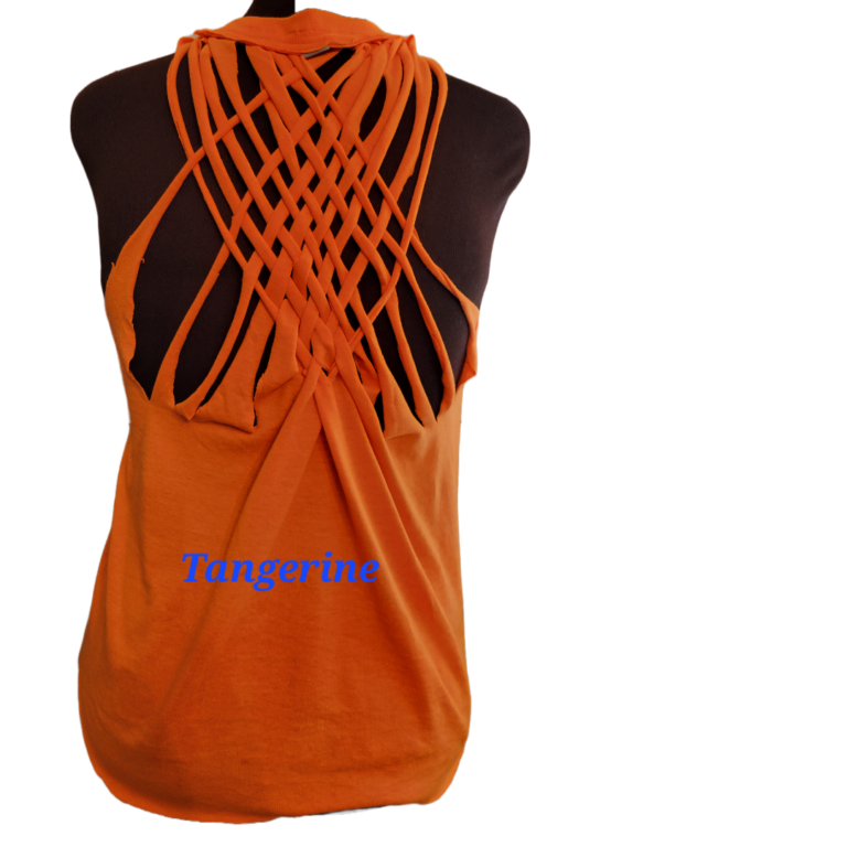 Tangerine Basket Weave Tee Back View No Background