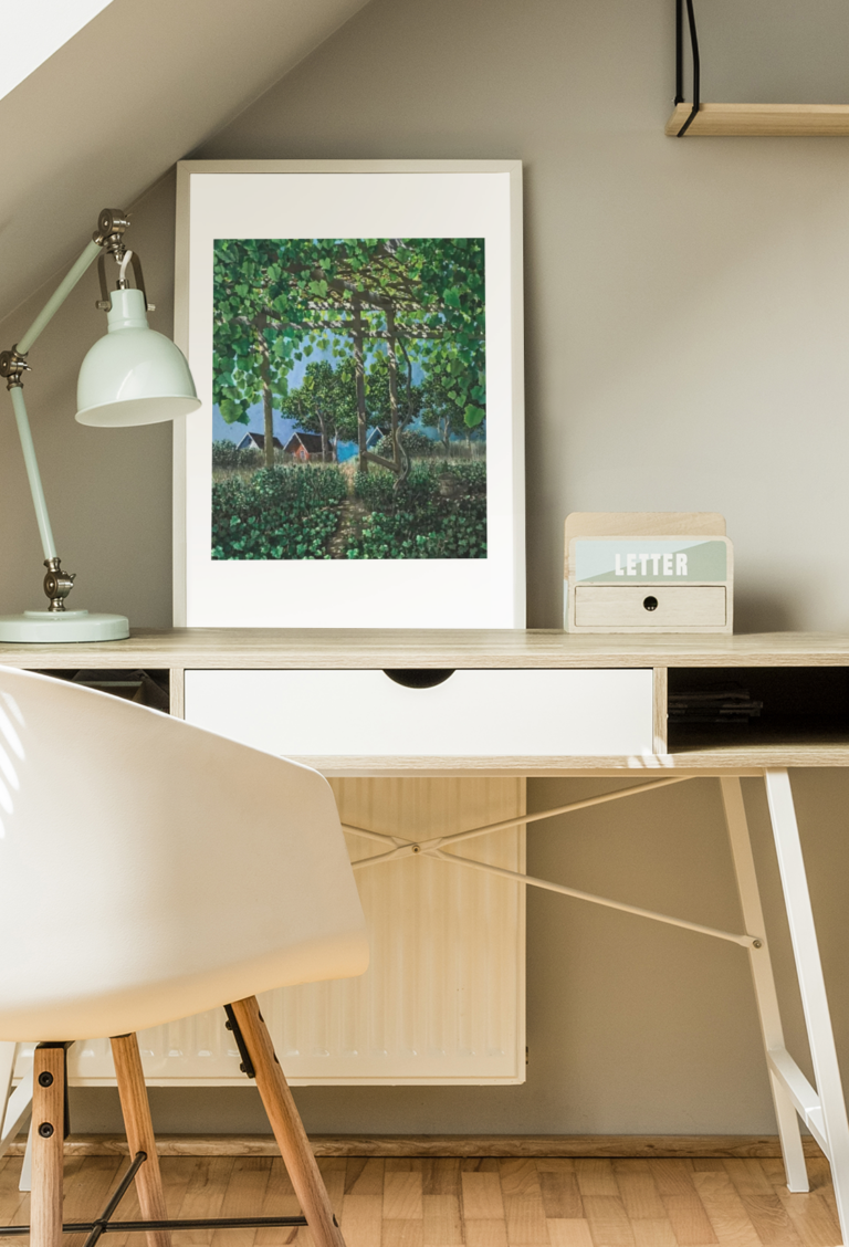 art print mockup placed over a bedroom s desk 36150 r el2 1