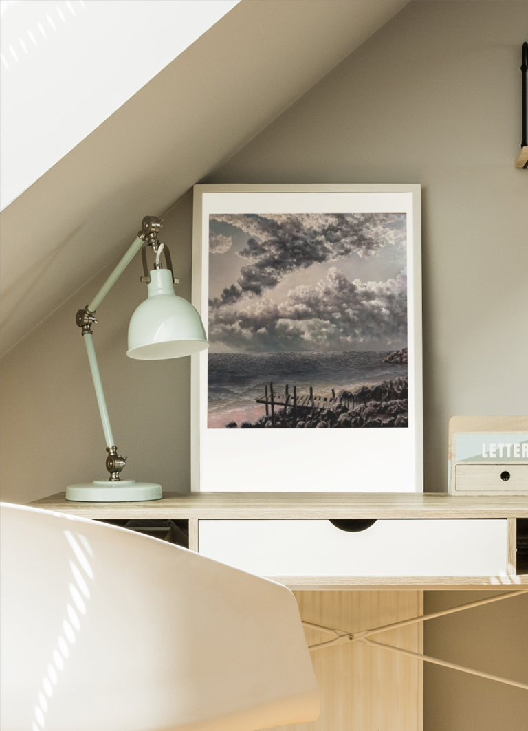 art print mockup placed over a bedroom s desk 36150 r el2 2