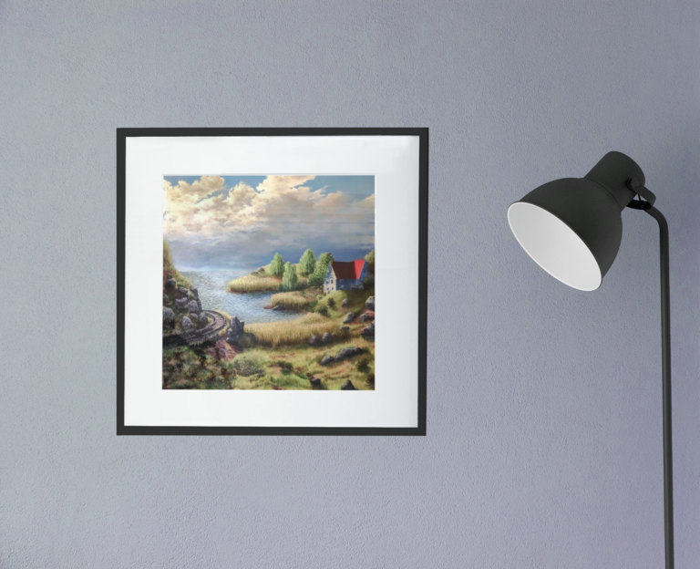 minimal mockup featuring a square poster frame hanging by a lamp 2020 el1 Tight Bend