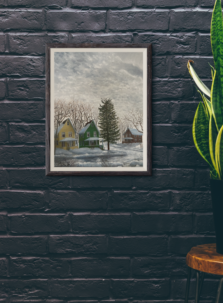 mockup featuring an art print hanging next to a plant 3918 el1 5