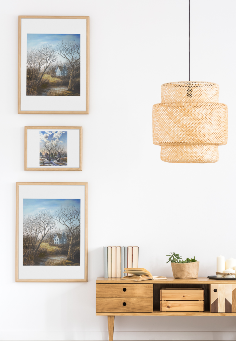 mockup featuring three framed art prints hanging in a modern apartment 36158 r el2 3