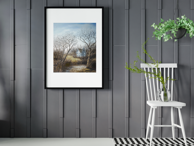mockup of a framed art print in a room with plants m8561 r el2 3