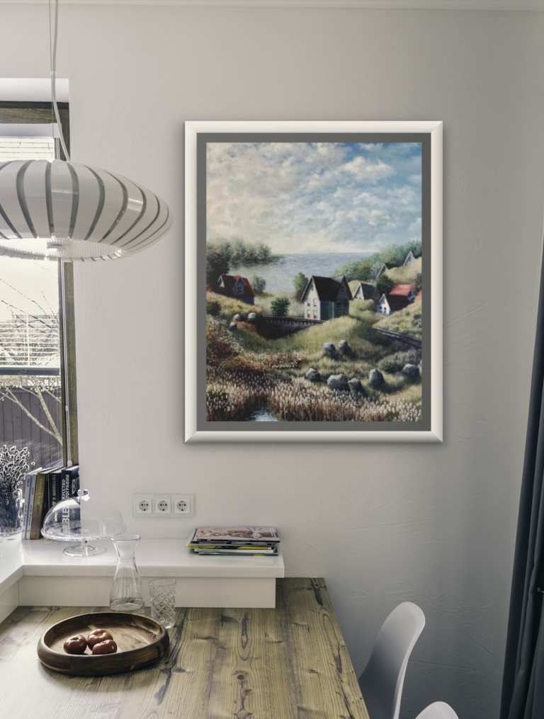 mockup of an art print frame placed in a modern dining room 3941 el1 10
