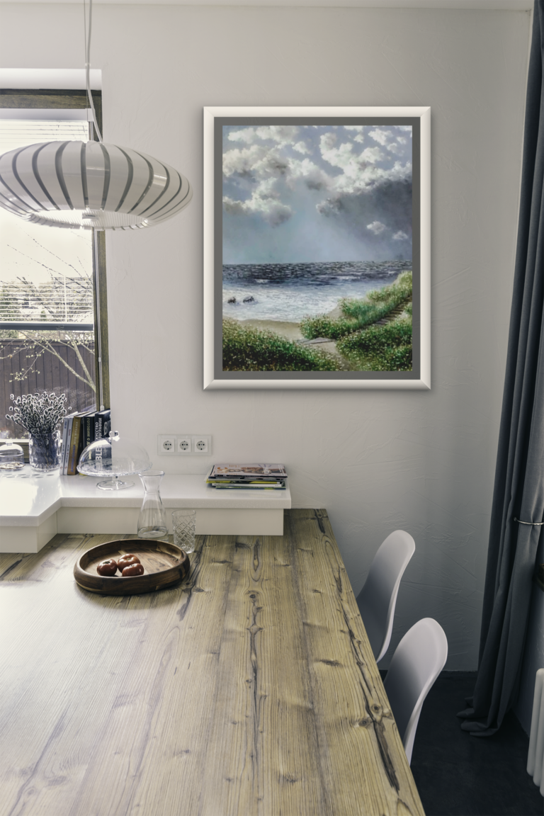 mockup of an art print frame placed in a modern dining room 3941 el1 2 rocks