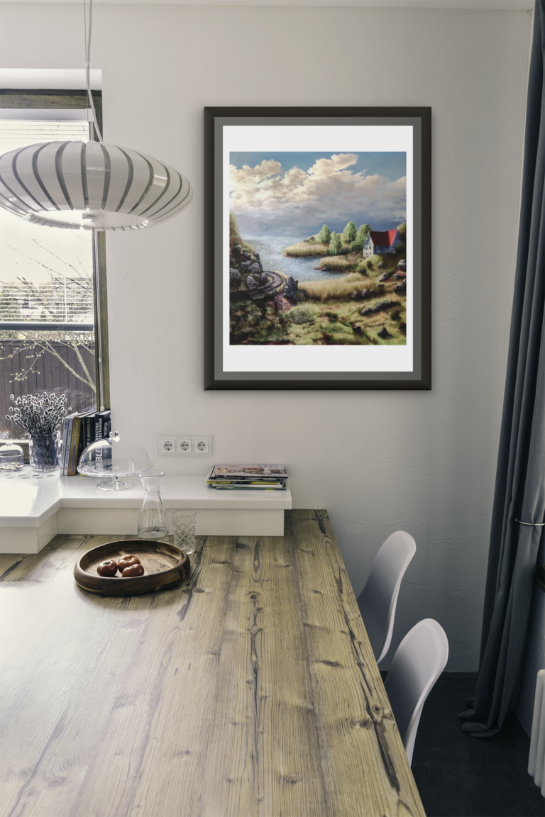 mockup of an art print frame placed in a modern dining room 3941 el1 Tight Bend