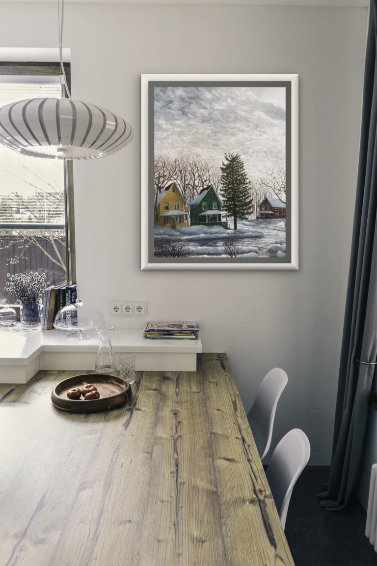 mockup of an art print frame placed in a modern dining room 3941 el1 icy