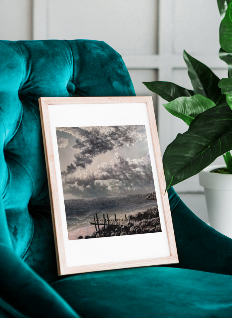 mockup of an art print placed on an armchair 36128 r el2 2