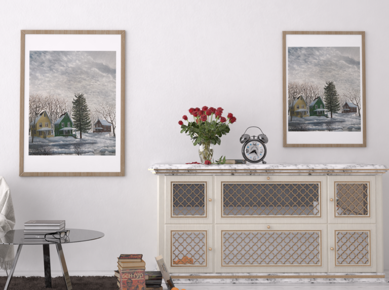 mockup of two framed art prints placed on a modern room s wall 3931 el1 1