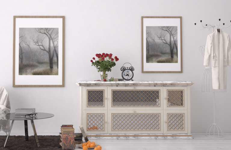 mockup of two framed art prints placed on a modern room s wall 3931 el1 6