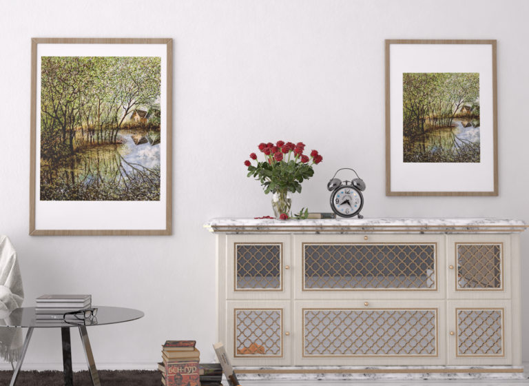 mockup of two framed art prints placed on a modern room s wall 3931 el1