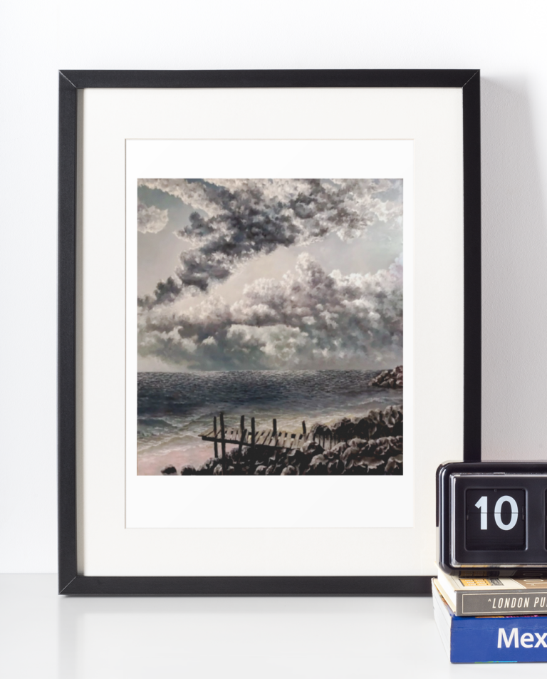 photo frame mockup featuring a retro alarm clock 604 el 4