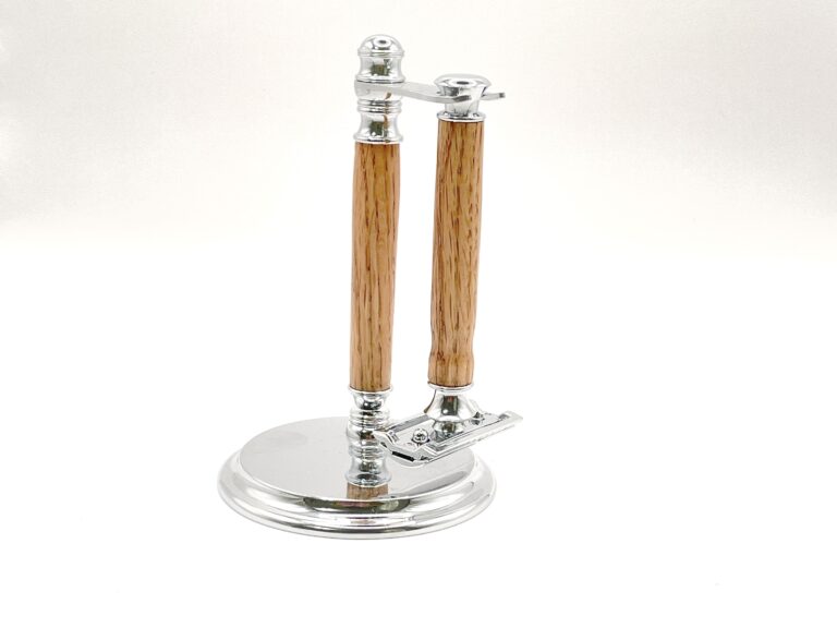 Chrome and Oak Safety razor and Stand