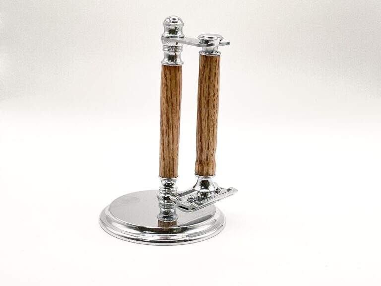 Chrome and Oak Safety razor and Stand
