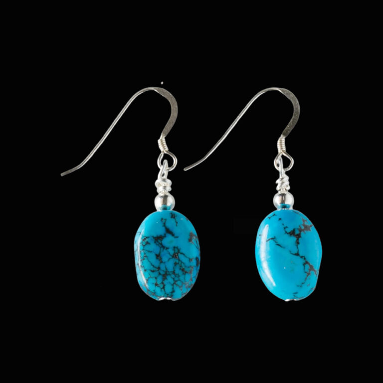 Blue turquoise oval earrings with silver ear wires