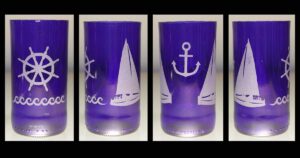 Blue beer glass ship