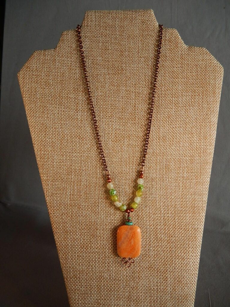 boho style necklace with copper chain and gemstone beads