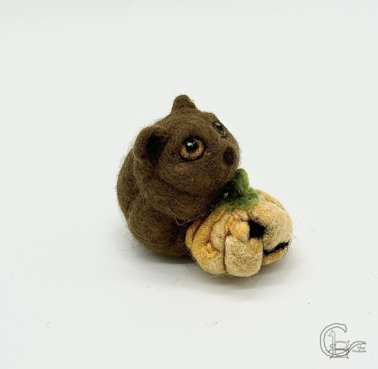 Needle Felt brown bear with pumpkin